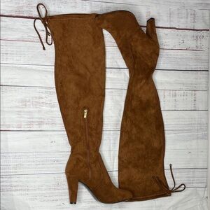 Vepose Tan Over-the-Knee Boots with Zipper